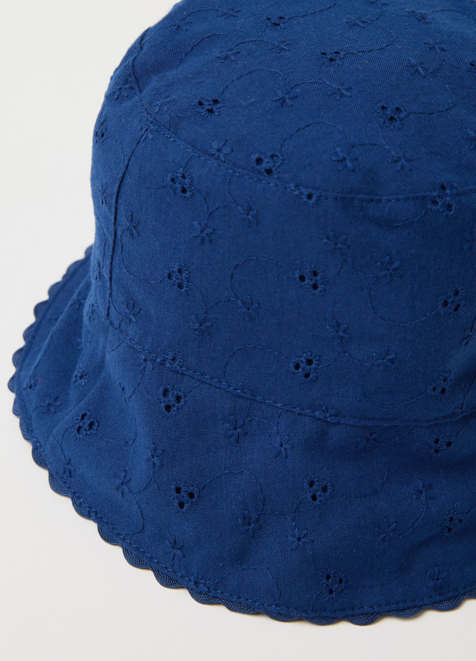 Blue cloche hat in broderie anglaise