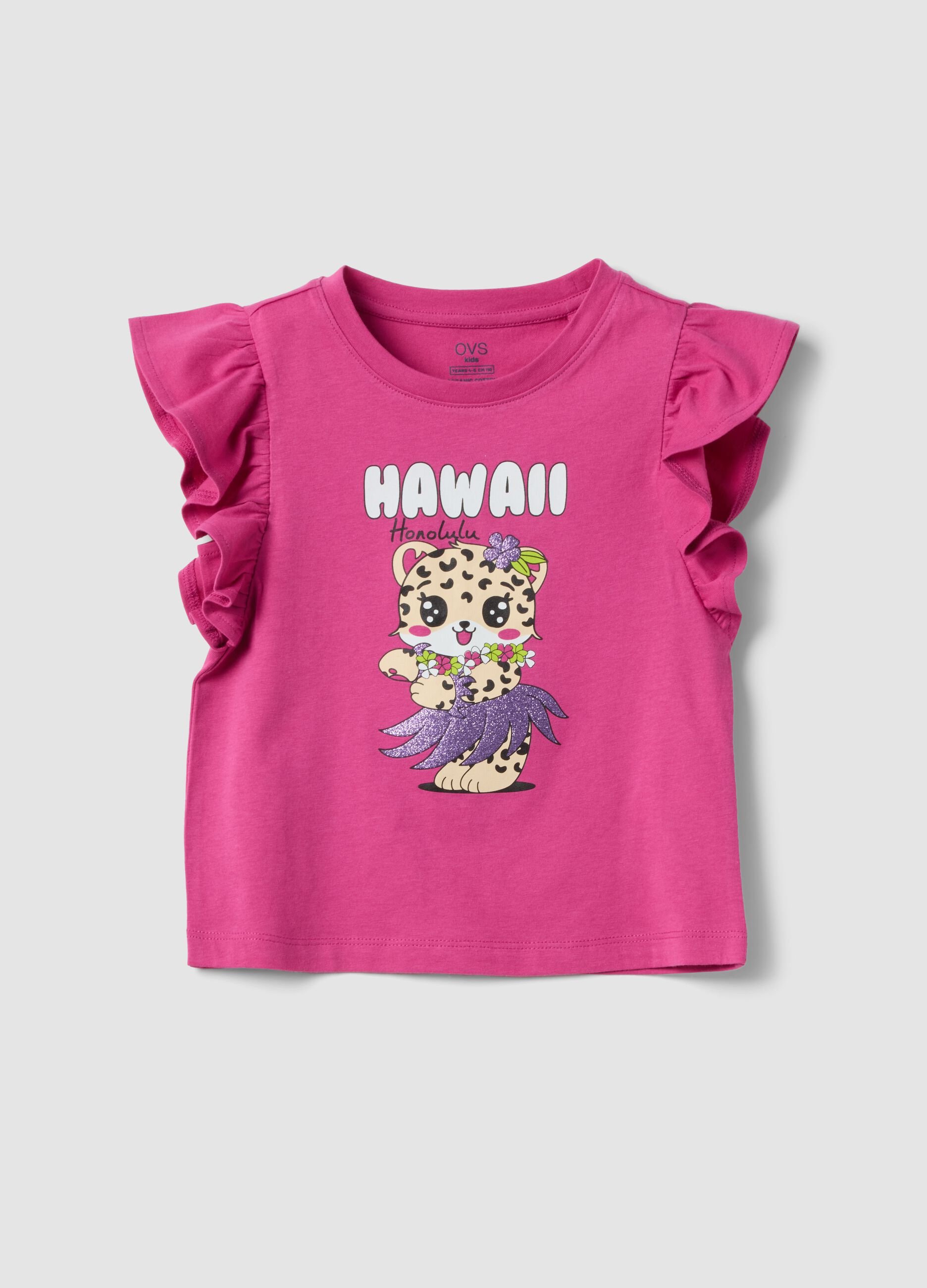 Pink organic cotton vest top with ruffles