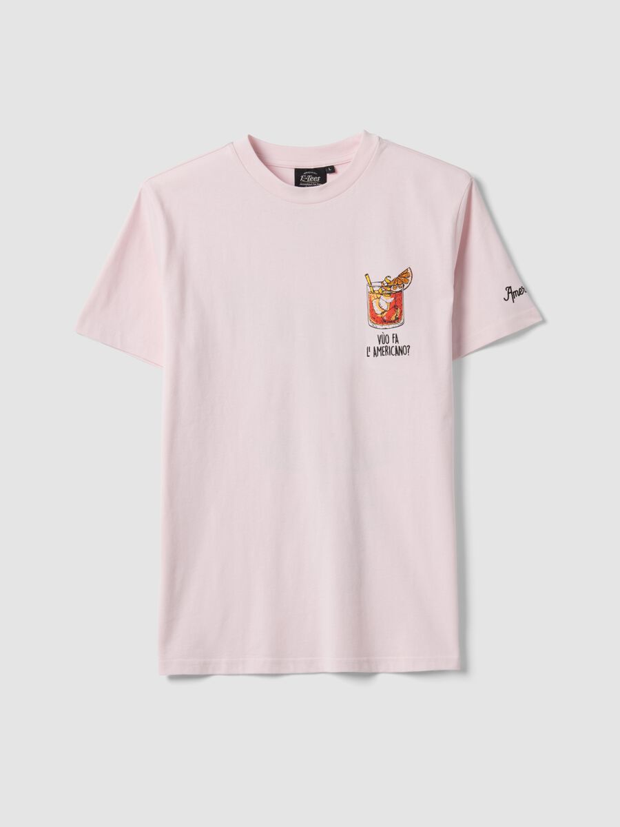 Regular fit pink pure cotton T-shirt with Americano prints_4