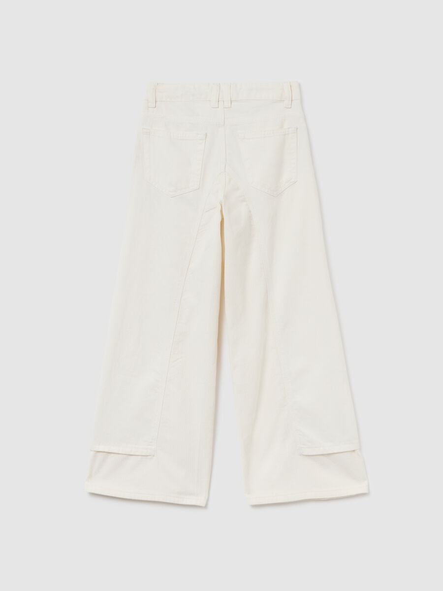 Girl's white wide leg trousers in pure cotton_1