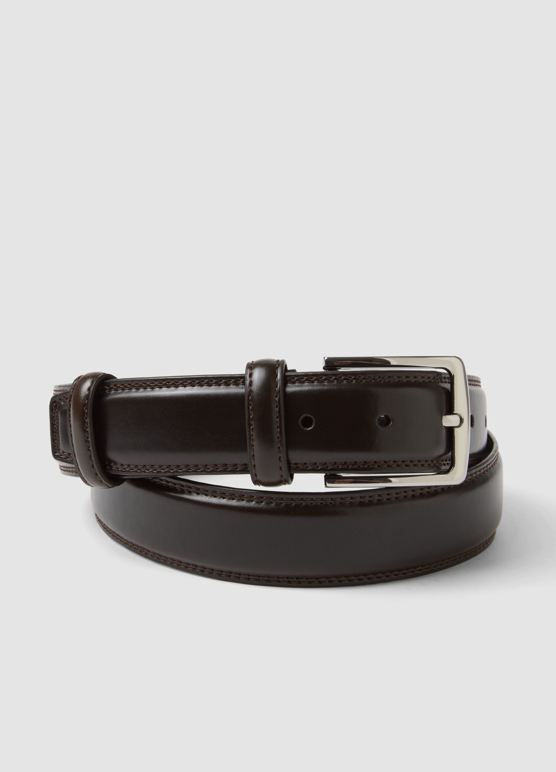 Brown genuine leather belt with metal buckle
