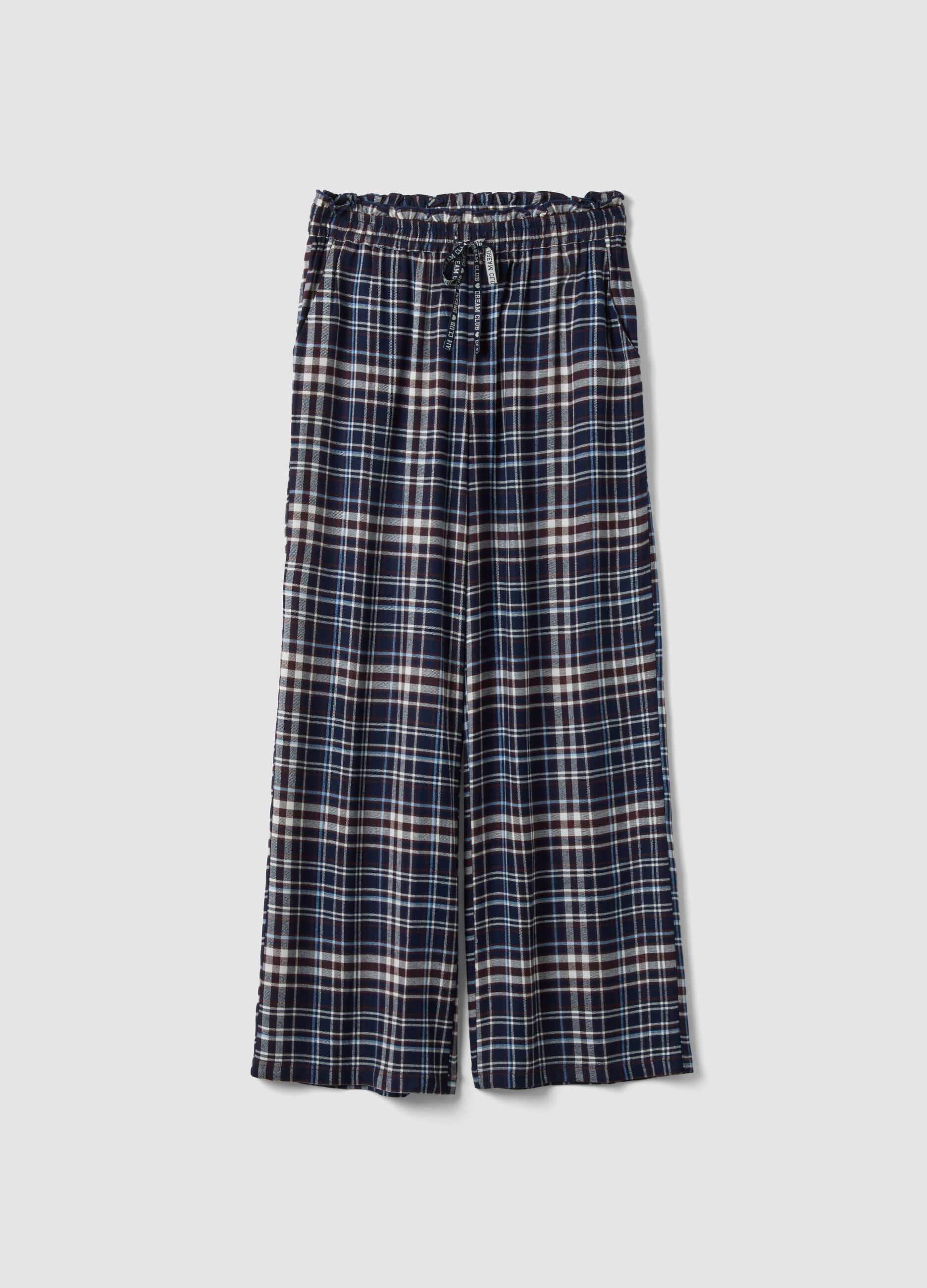 Blue checked pure viscose pyjama trousers