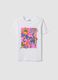 T-shirt bianca in puro cotone con stampa tropicale_0