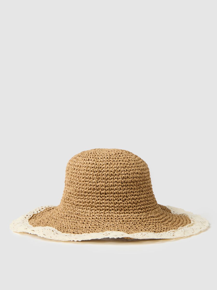 Women's multicolour straw hat with crocheted edge_0
