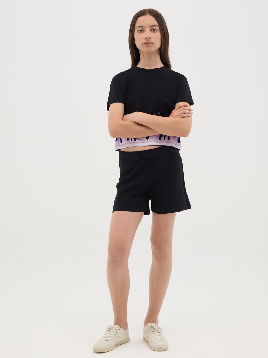 Black shorts in cotton with drawstring_0