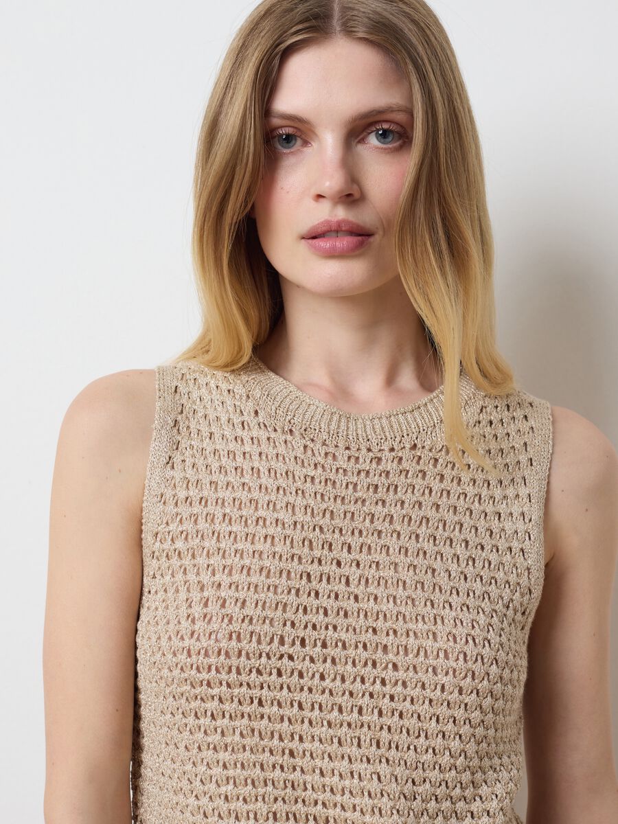 Crochet tank top in lurex with fringes_1