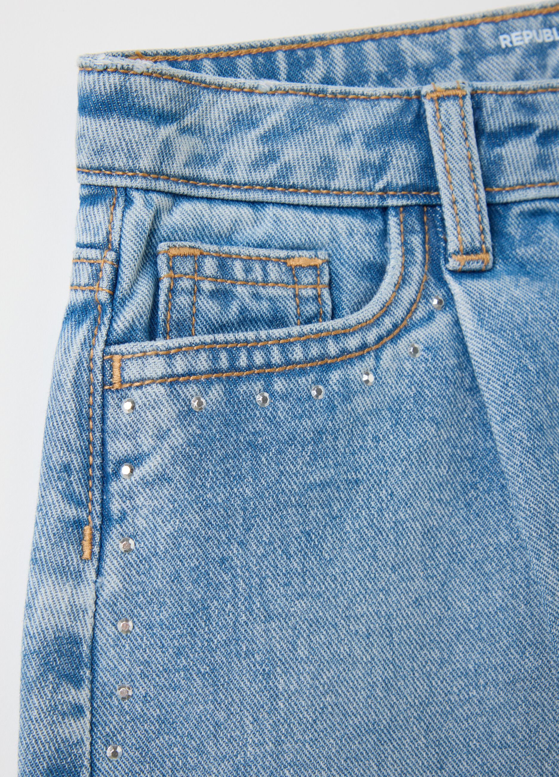 Denim butterfly shorts with diamantés