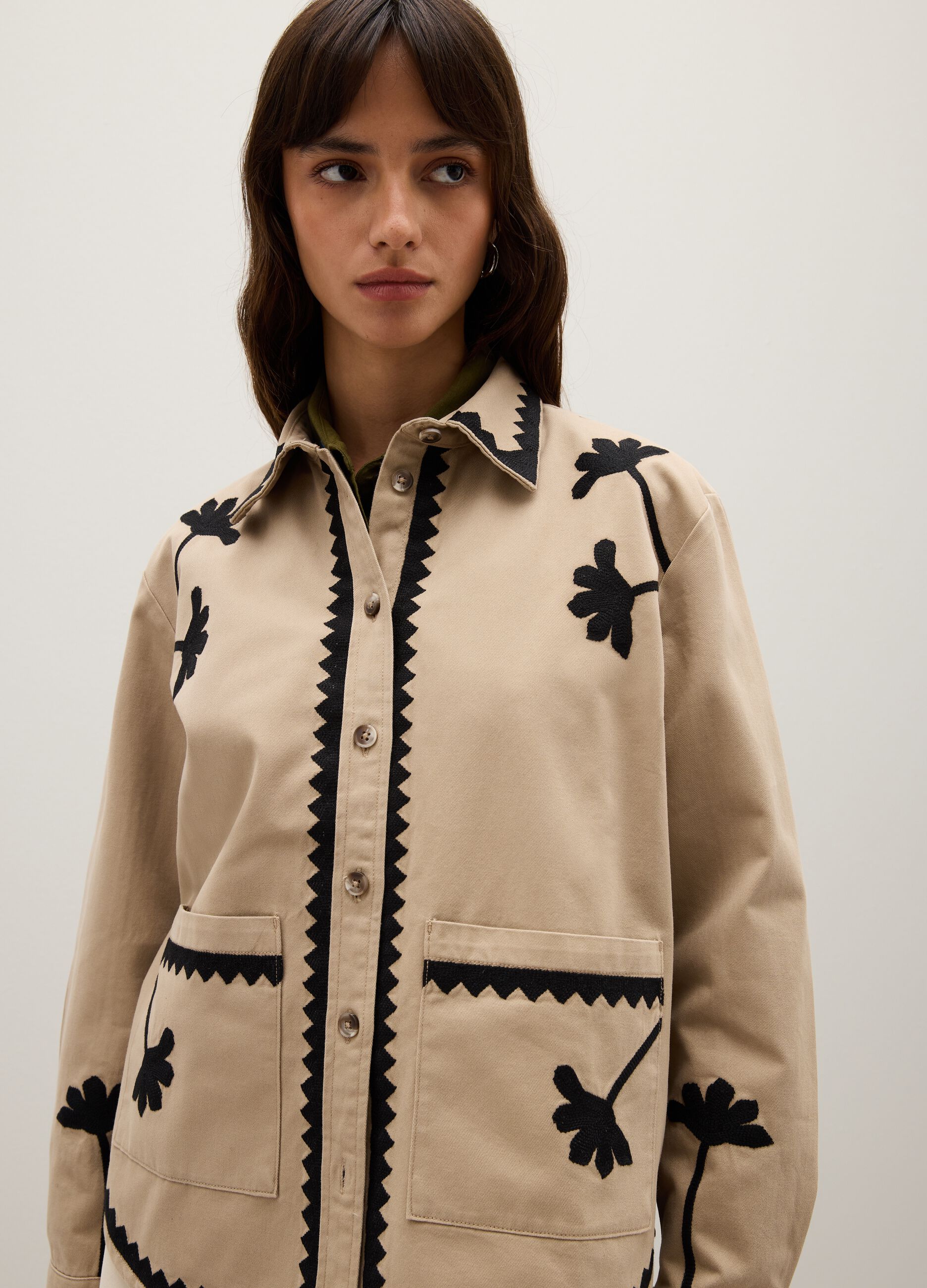 Beige jacket in pure multicolor cotton regular fit