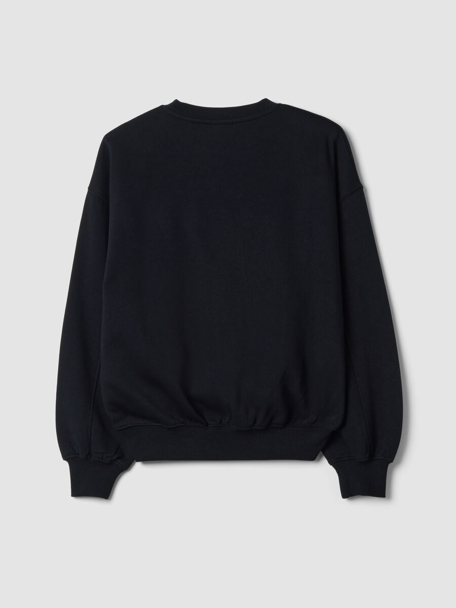 Felpa nera girocollo in fleece di misto cotone e viscosa regular fit_2
