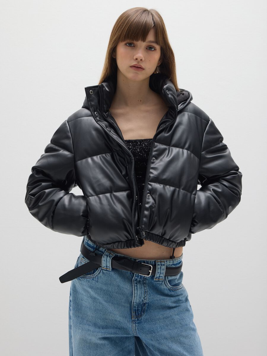 Giacca imbottita nera oversize con zip_0