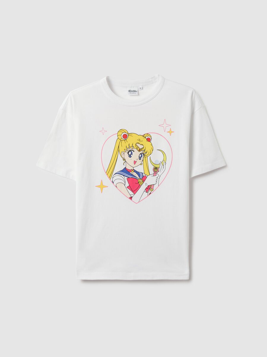 White pure cotton regular fit T-shirt with Sailor Moon print_4