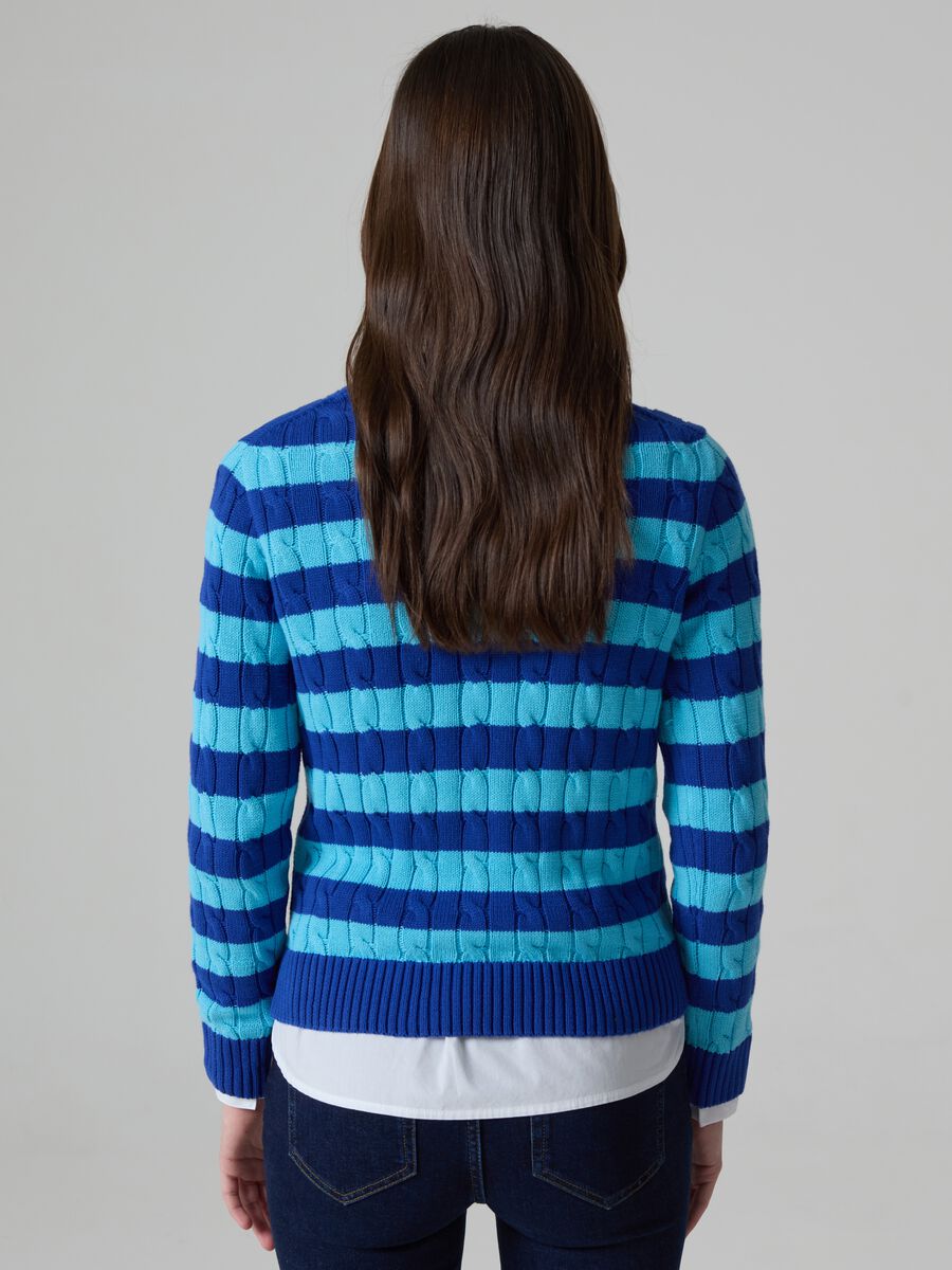 Striped pullover with cable-knit design_2