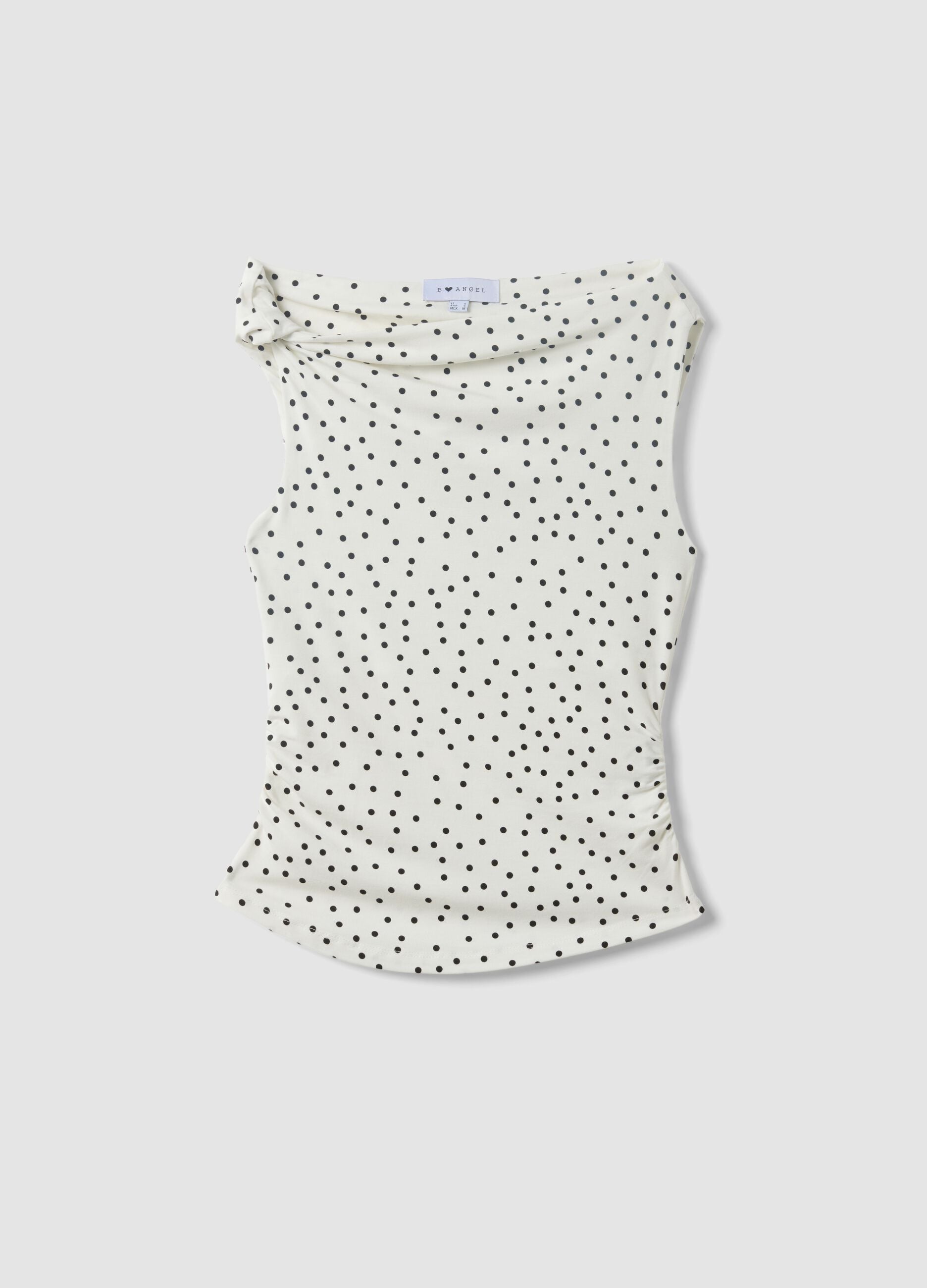 White asymmetrical one-shoulder slim-fit polka-dot stretch viscose top