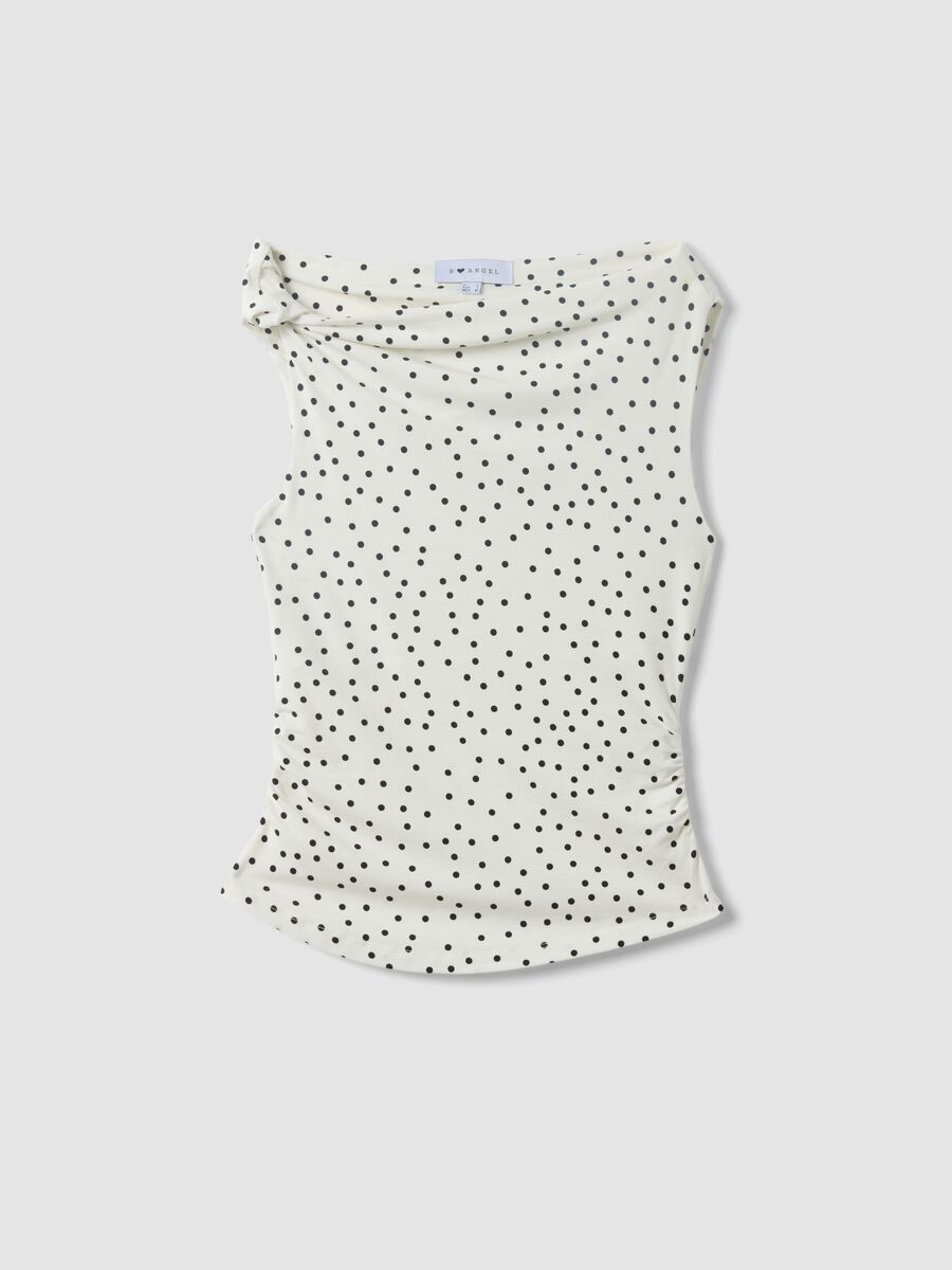 White asymmetrical one-shoulder slim-fit polka-dot stretch viscose top_0