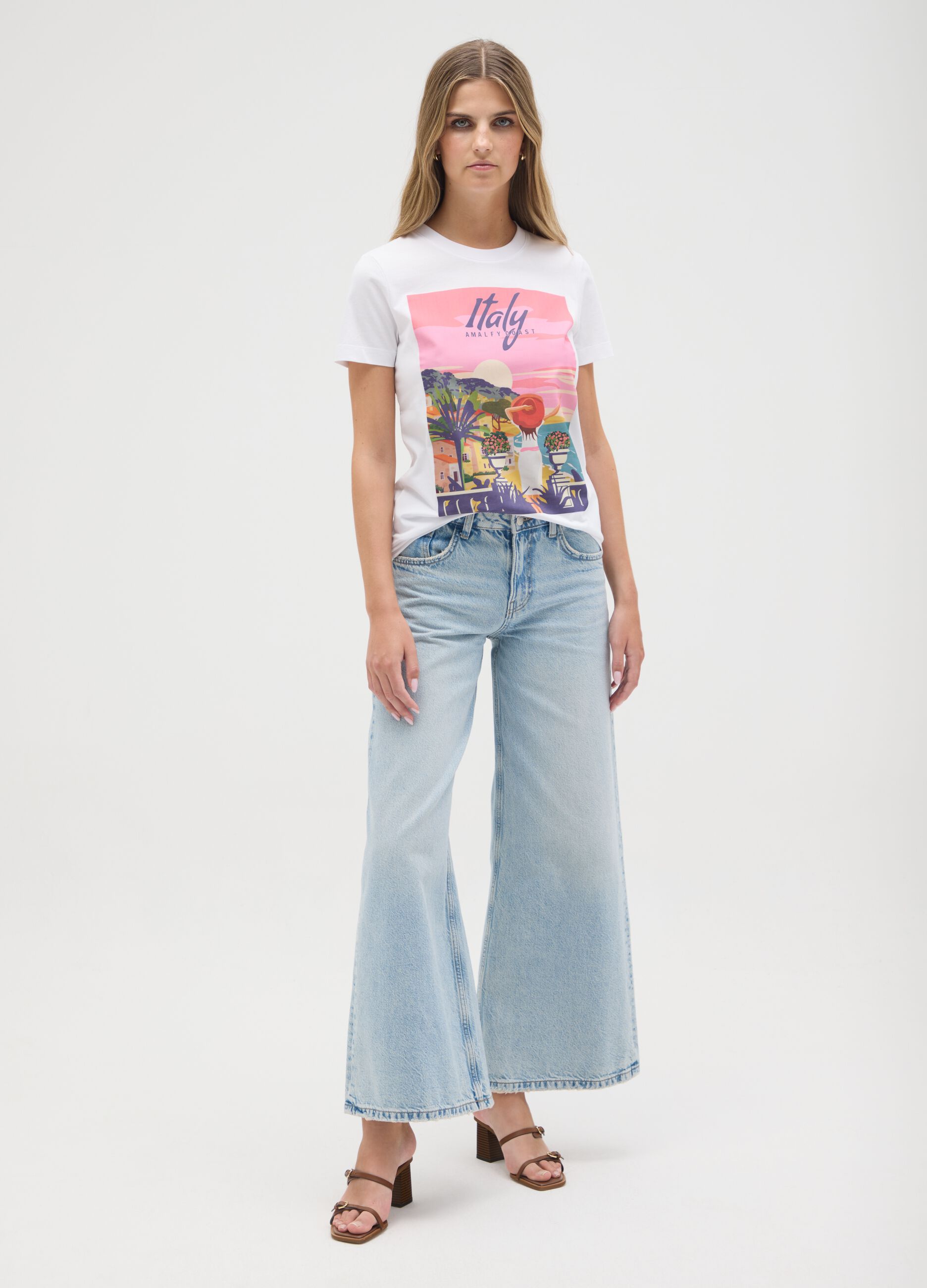 Women's white pure cotton t-shirt regular fit