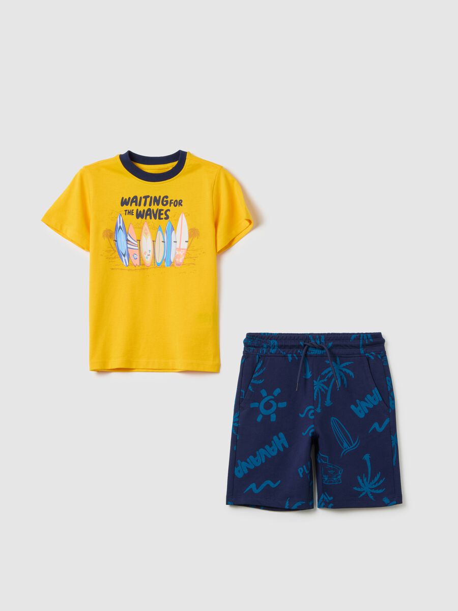 Children's cotton jogging set with yellow t-shirt and orange shorts_0