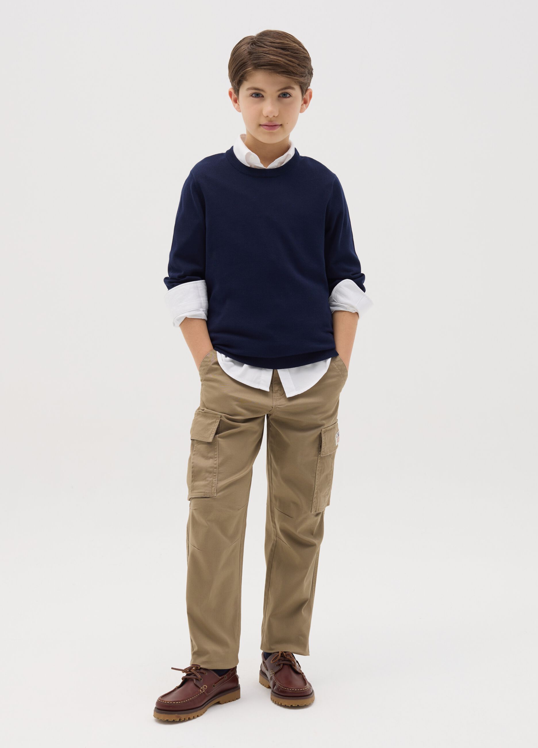 Stretch cotton cargo trousers