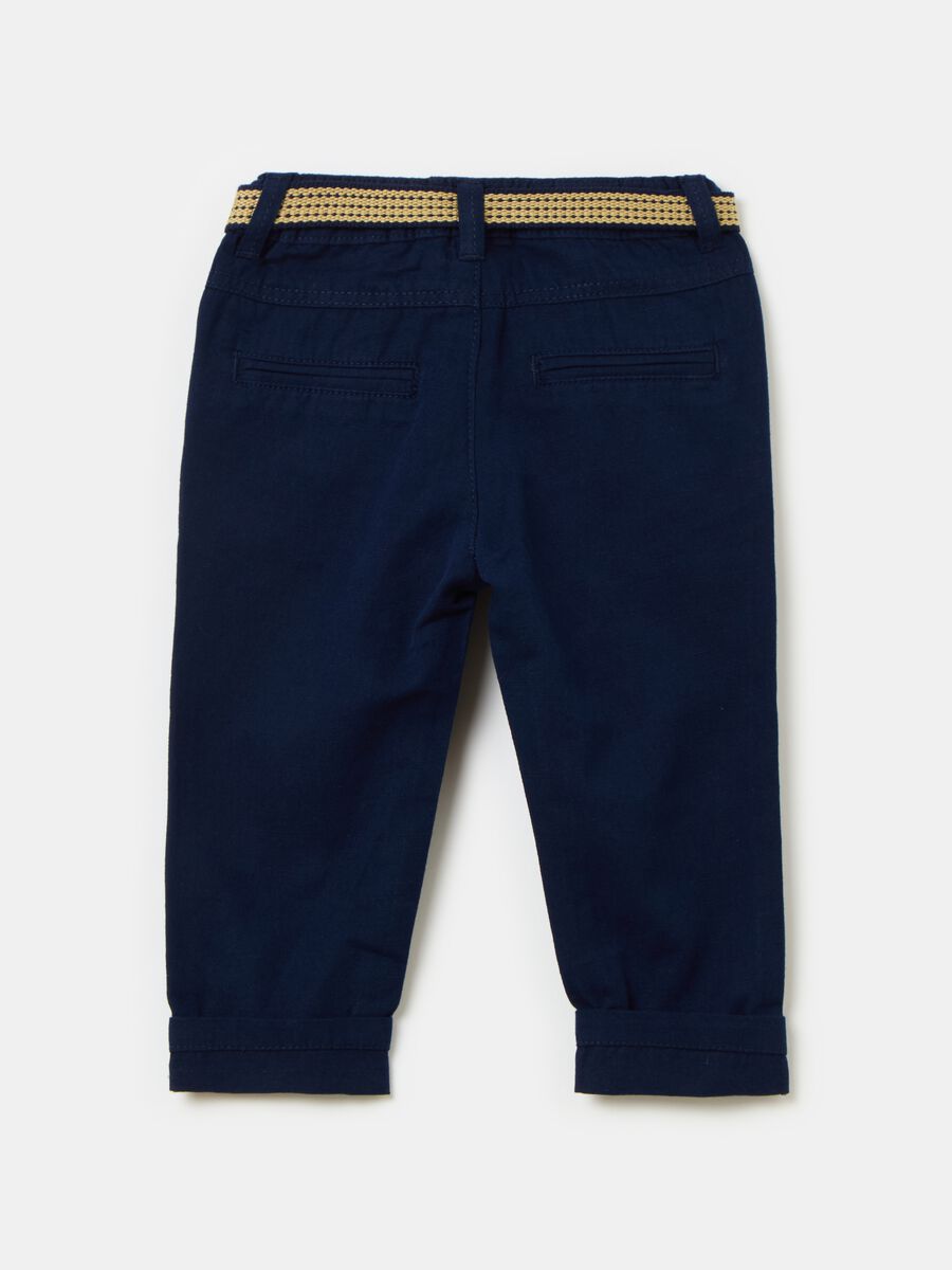 Pantaloni in cotone e lino con cintura_1
