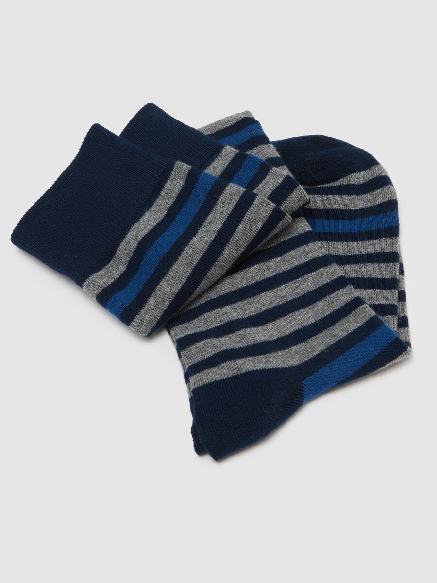 Blue stretch cotton long socks tripack_1