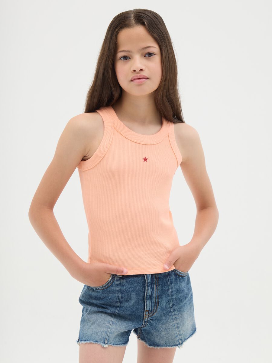 Orange Cotton Fitted Girls' Tank Top_0