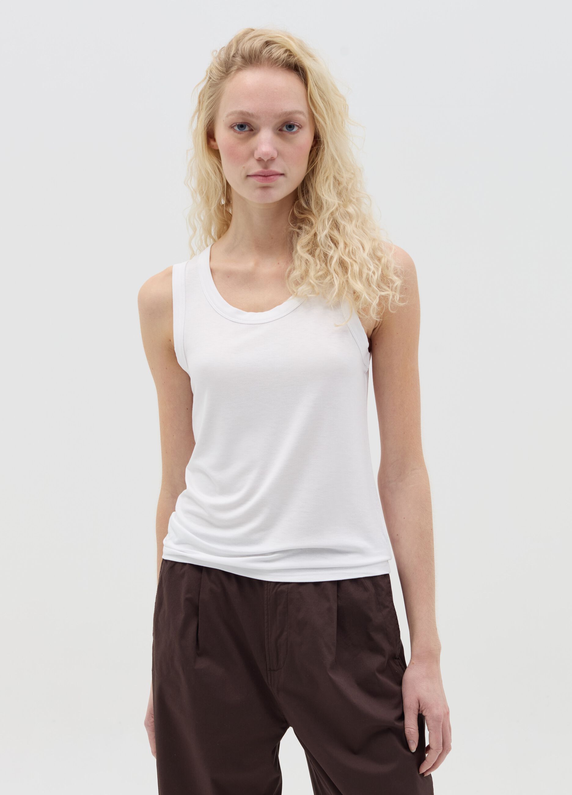 Basic blue tank top in stretch viscose