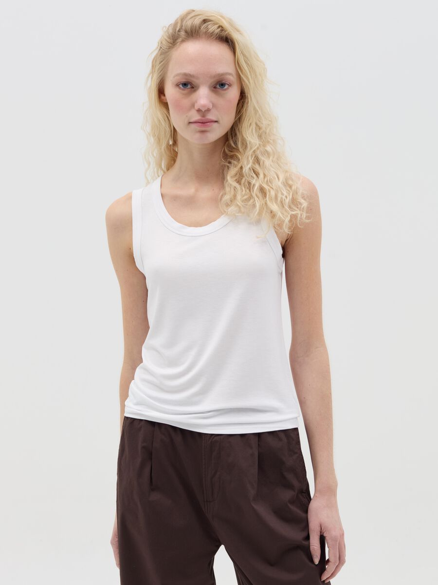 Tank top bianco basic in viscosa stretch_0