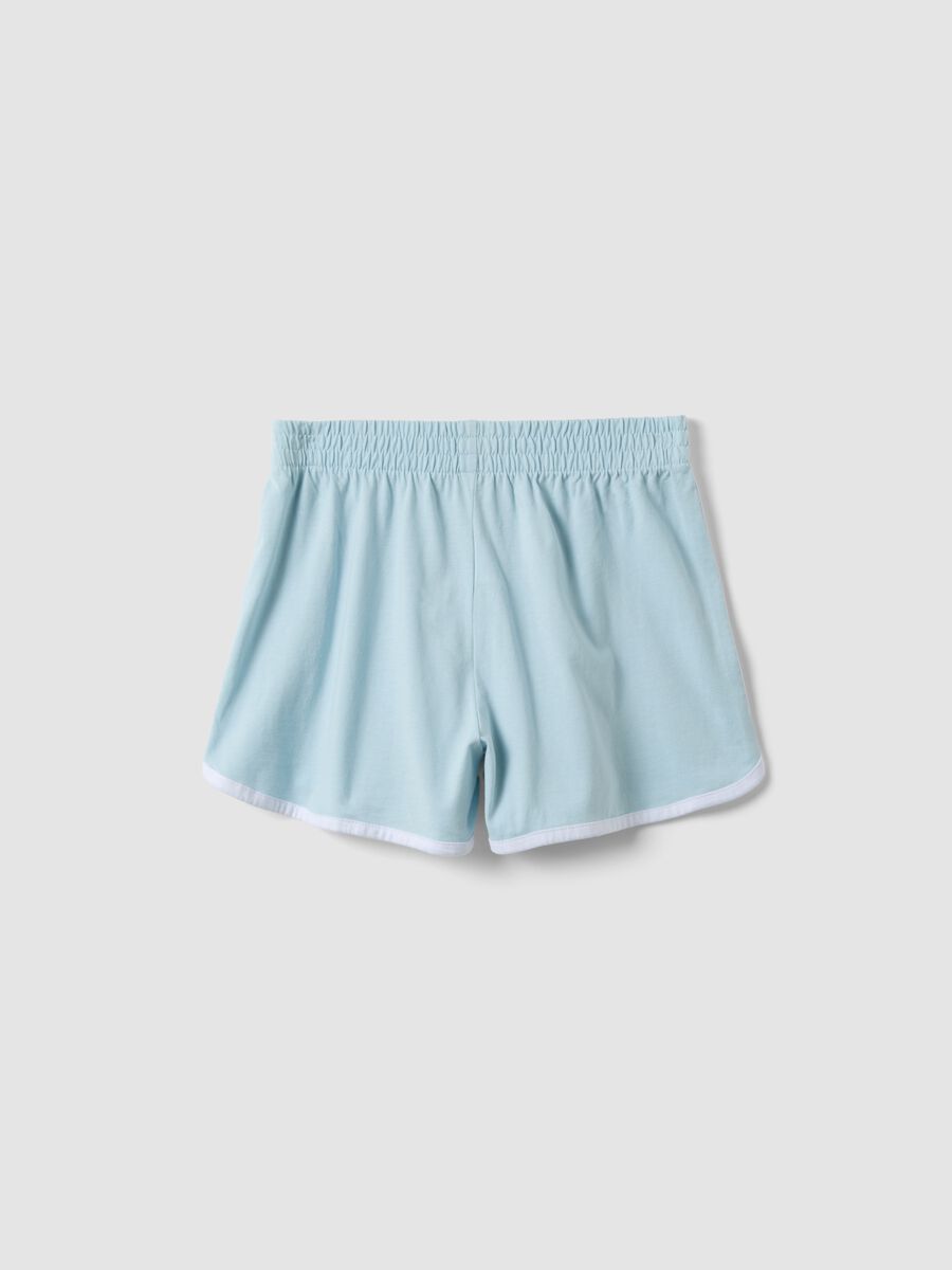 Shorts azzurri in puro cotone da ragazza slim fit con profili bianchi_1