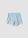 Shorts azzurri in puro cotone da ragazza slim fit con profili bianchi_1