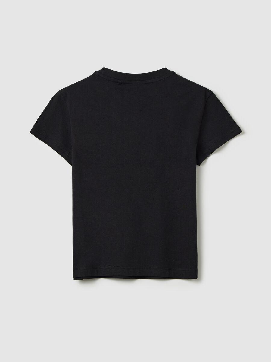 T-shirt nera in cotone con stampa lettering_4