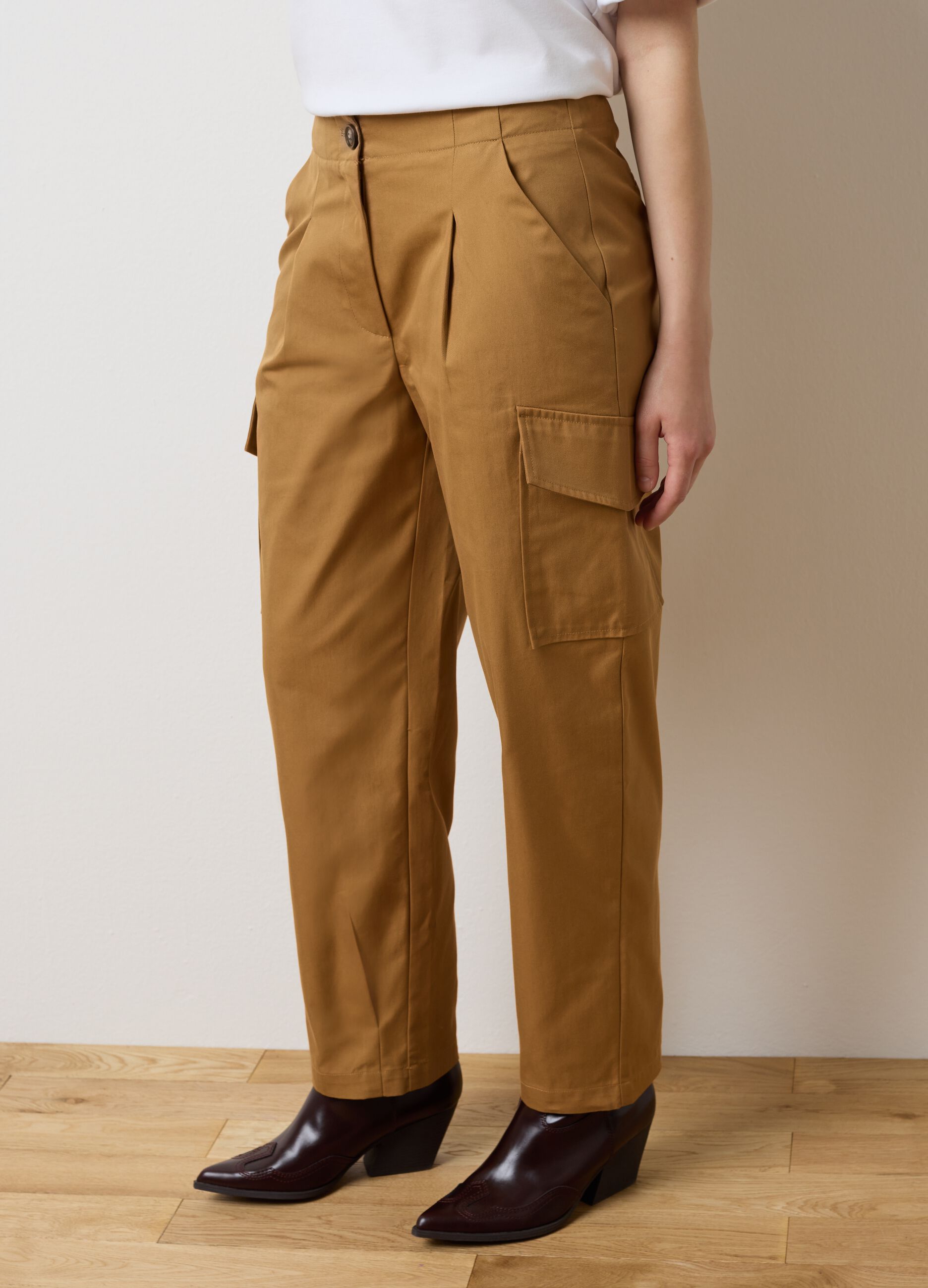 Brown Cotton Blend Regular Fit Trousers