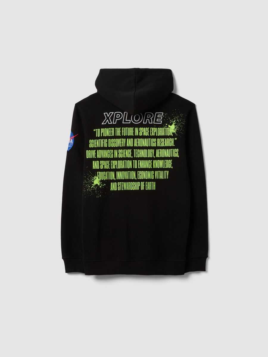 Black cotton blend hoodie for boys regular fit with NASA prints_4