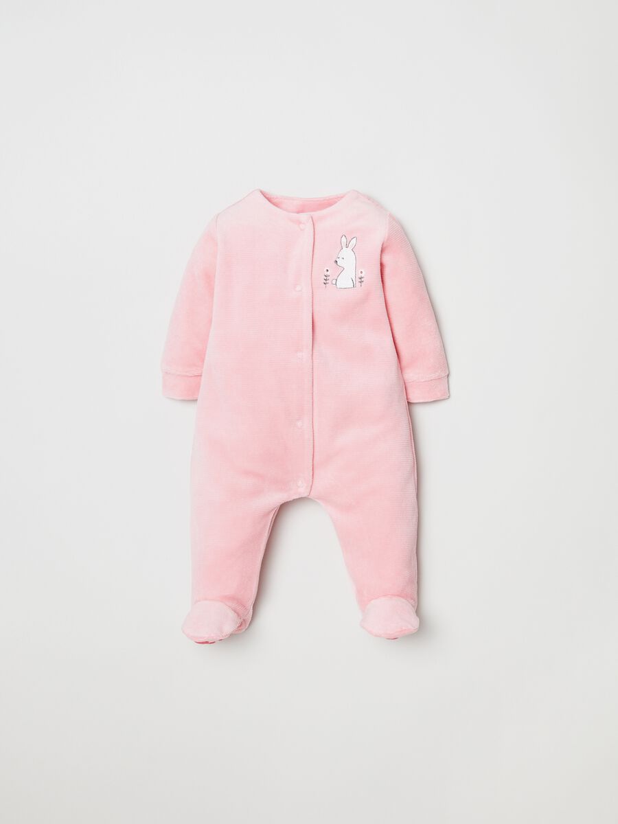 Tutina in velour con piedini e ricamo_0