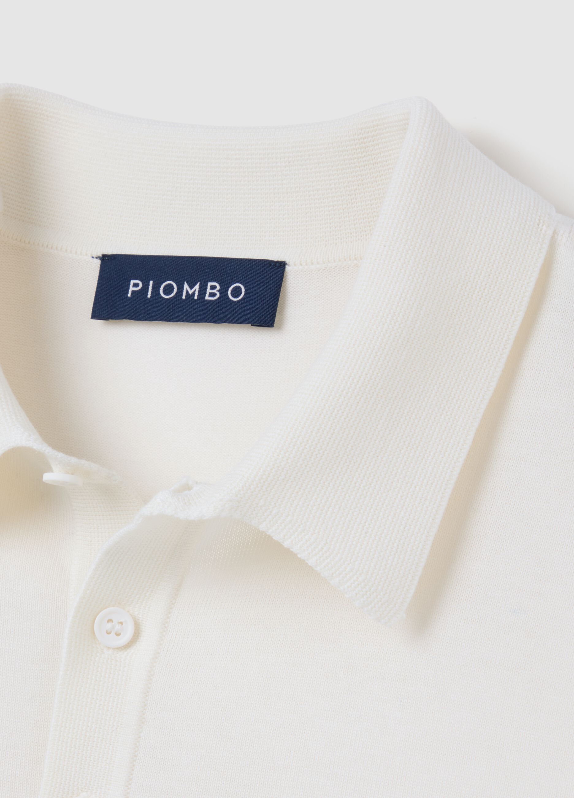 White polo shirt in cotton, silk, and linen