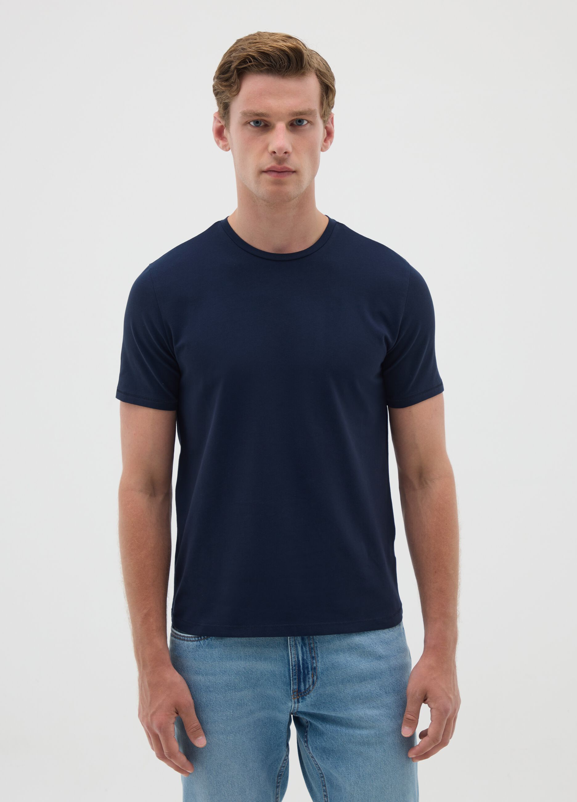 Men's blue slim fit stretch cotton t-shirt