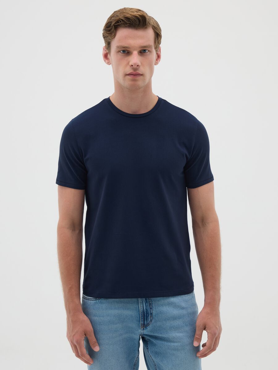 Men's blue slim fit stretch cotton t-shirt_0