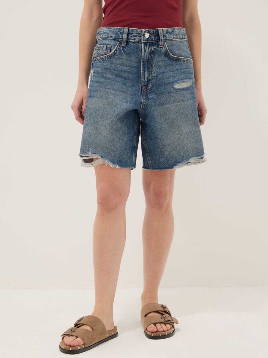 Shorts in puro cotone denim blu straight fit_1