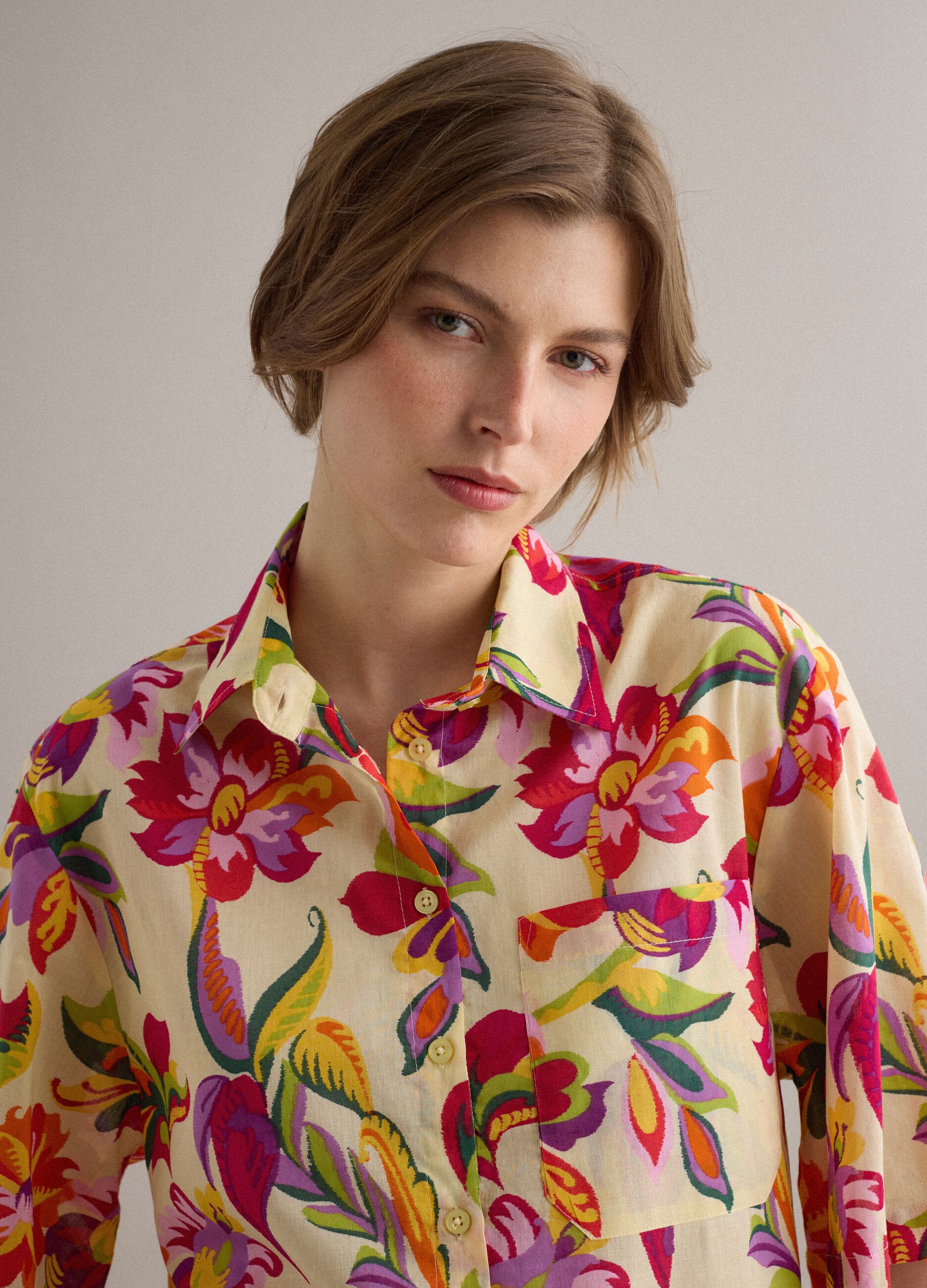 Multicolour pure cotton shirt with bold print and oversized fit