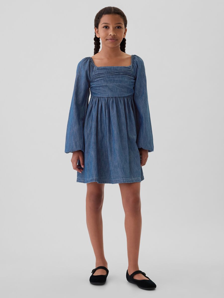 Short dress with denim with puff sleeves_0