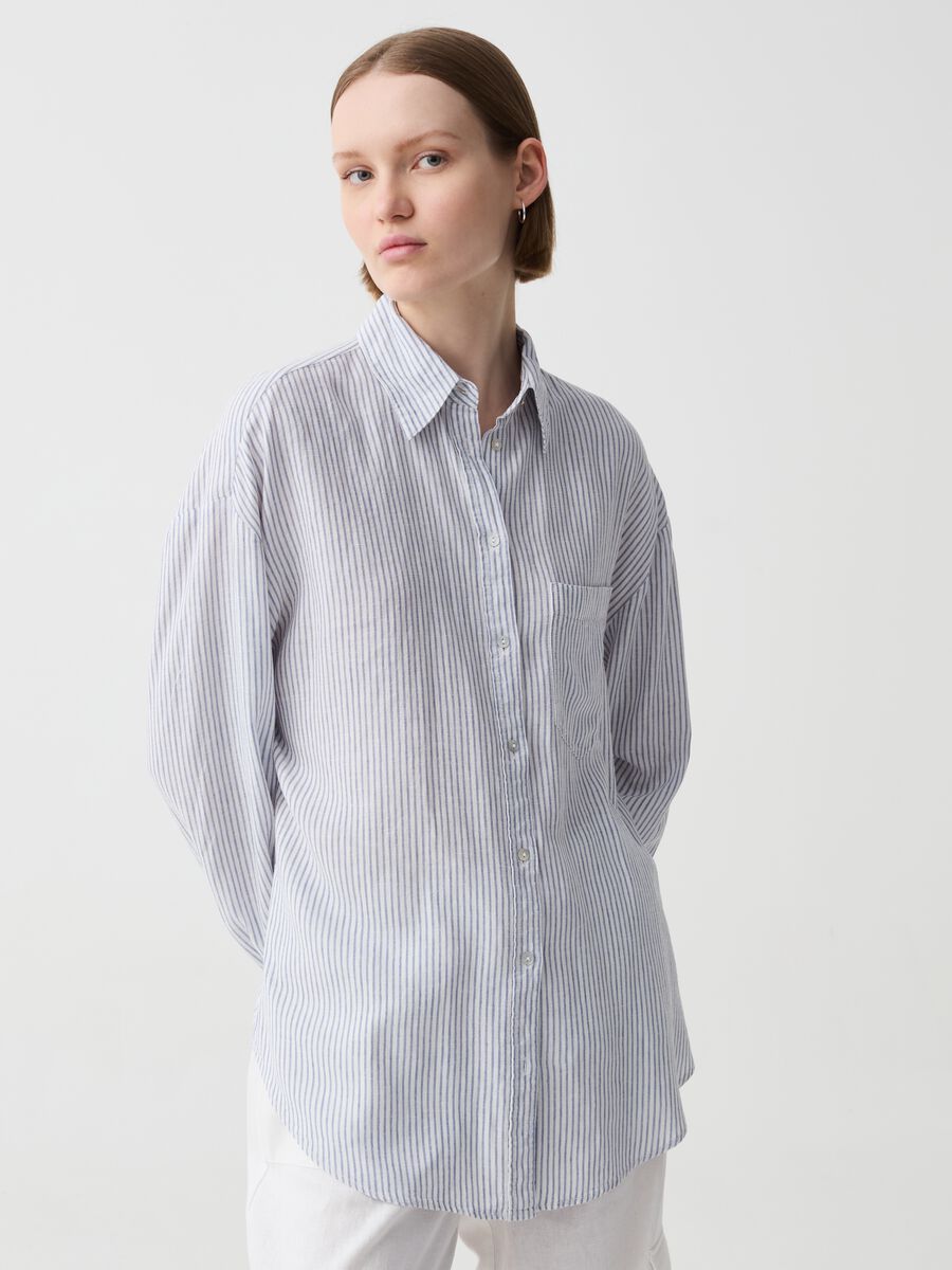 Linen and viscose oversized shirt with pocket_0