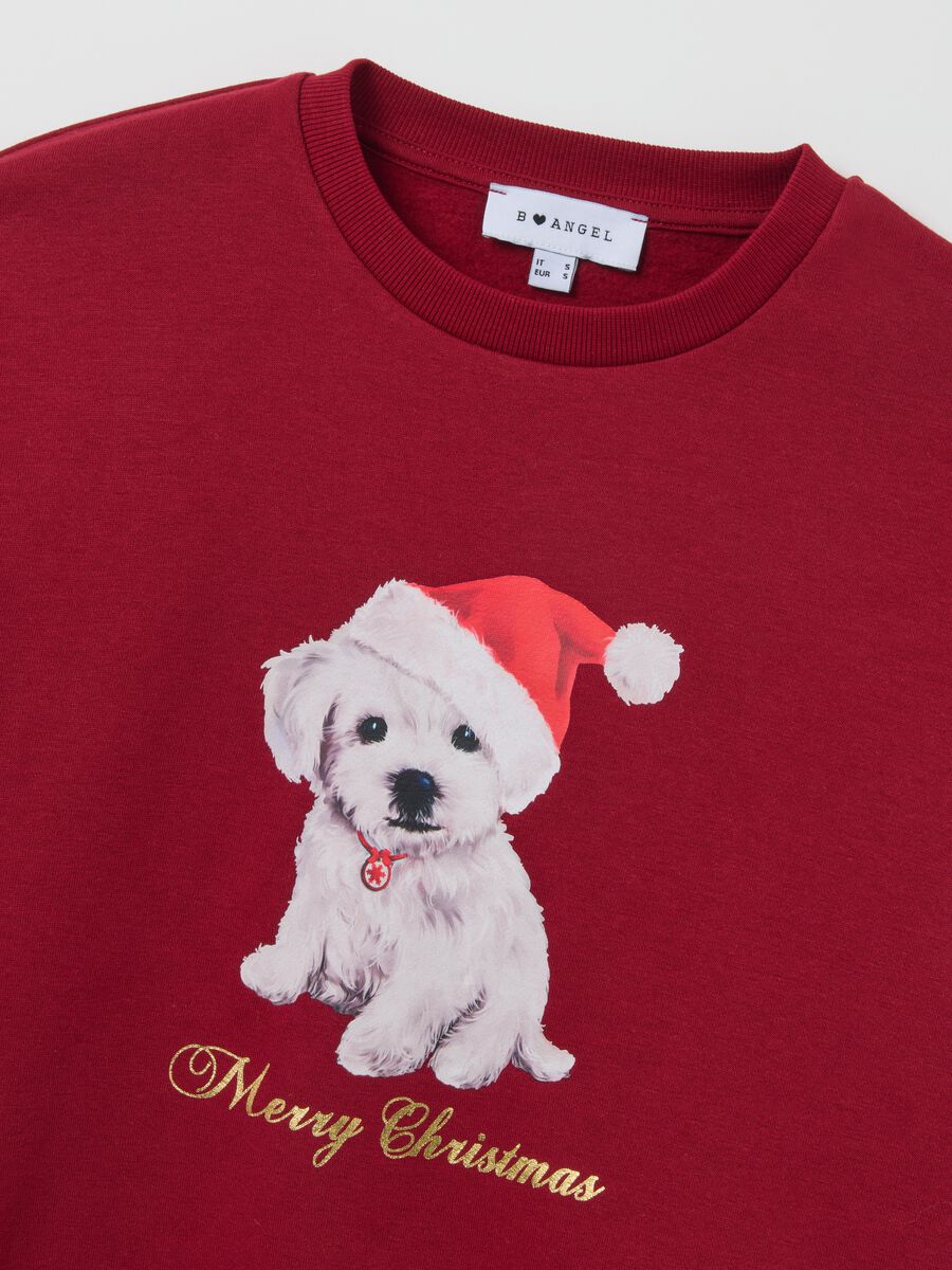 Red cotton blend regular fit sweatshirt with Christmas print_5