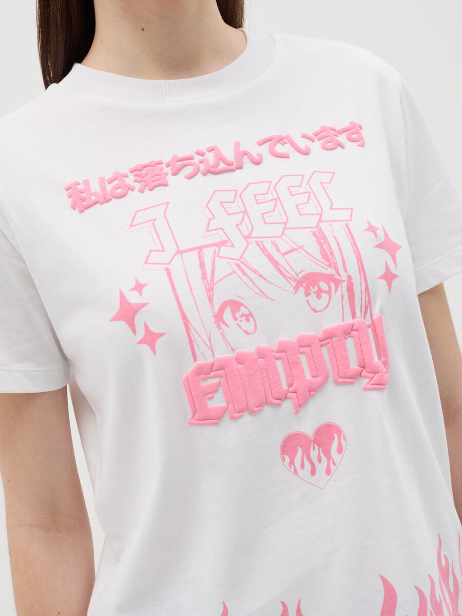 White T-shirt in cotton with manga motif print_2