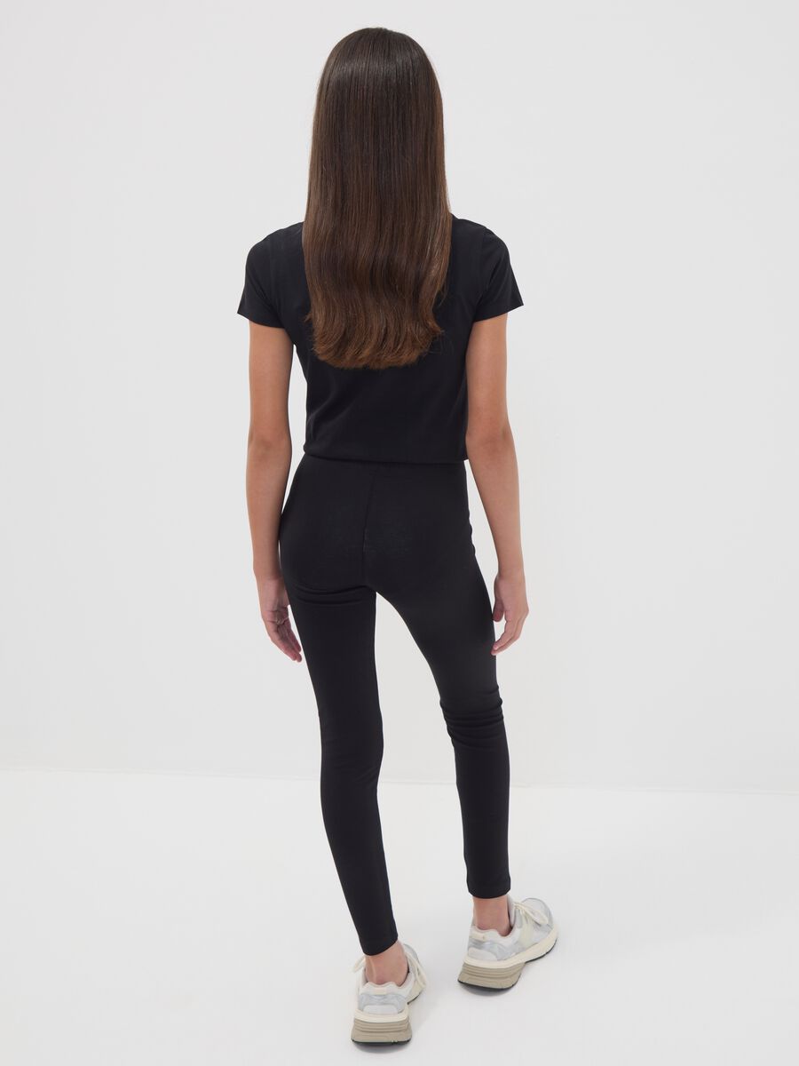 Leggings skinny neri in misto cotone organico elasticizzato per ragazza_1