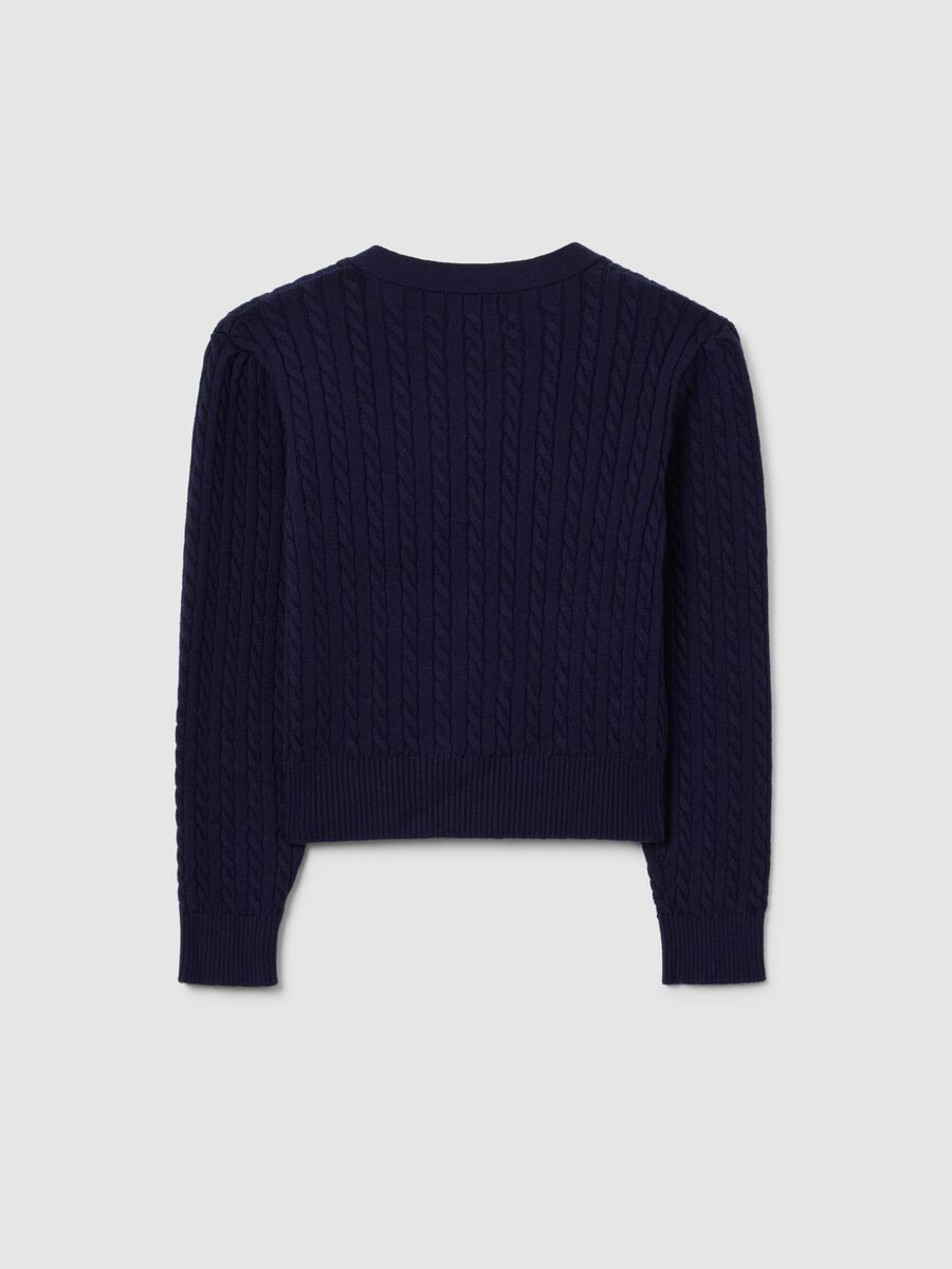 Girls' blue cardigan in cotton blend regular fit with V neckline_4