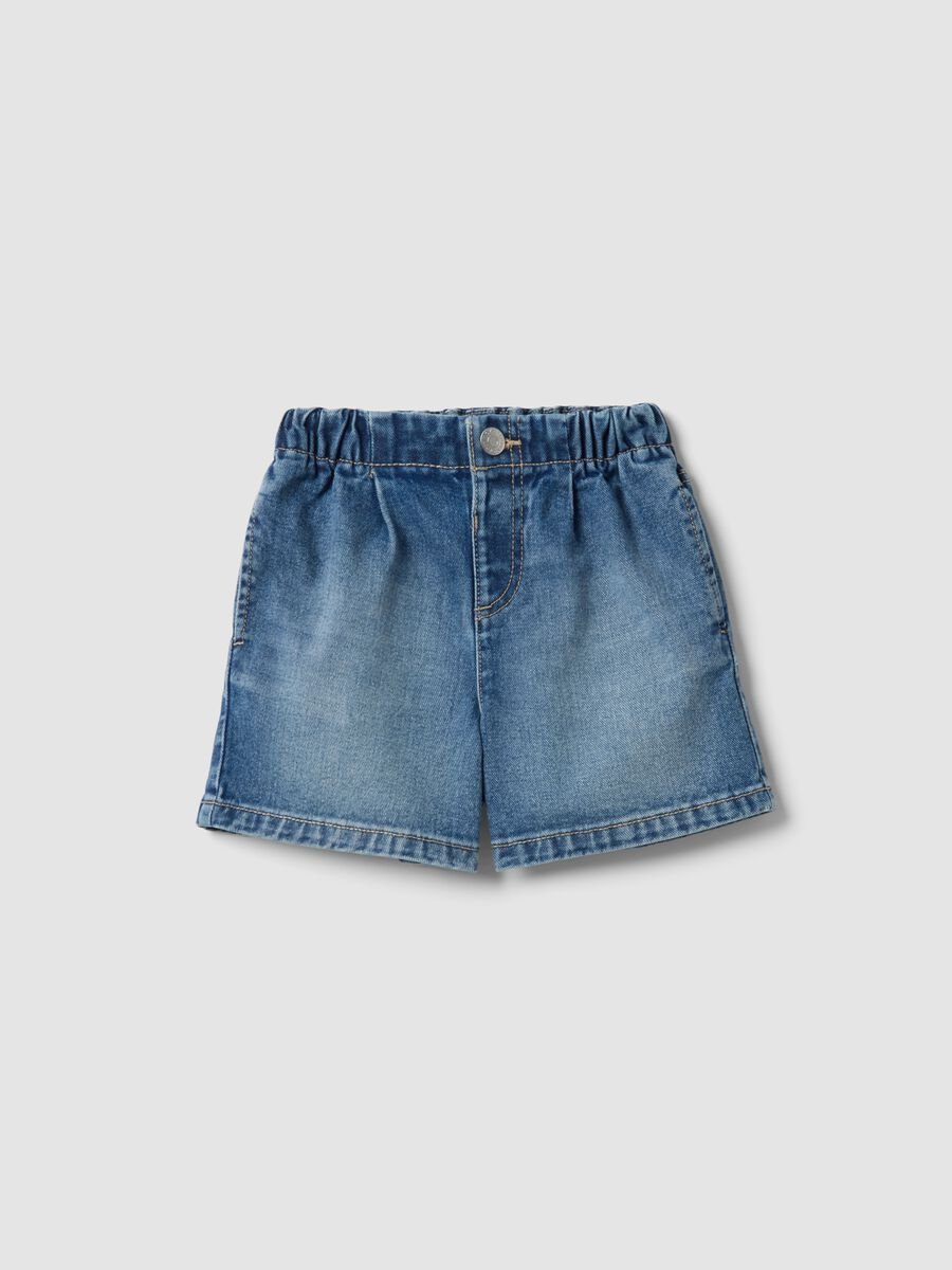 Shorts denim blu in puro cotone da bambina regular fit_0