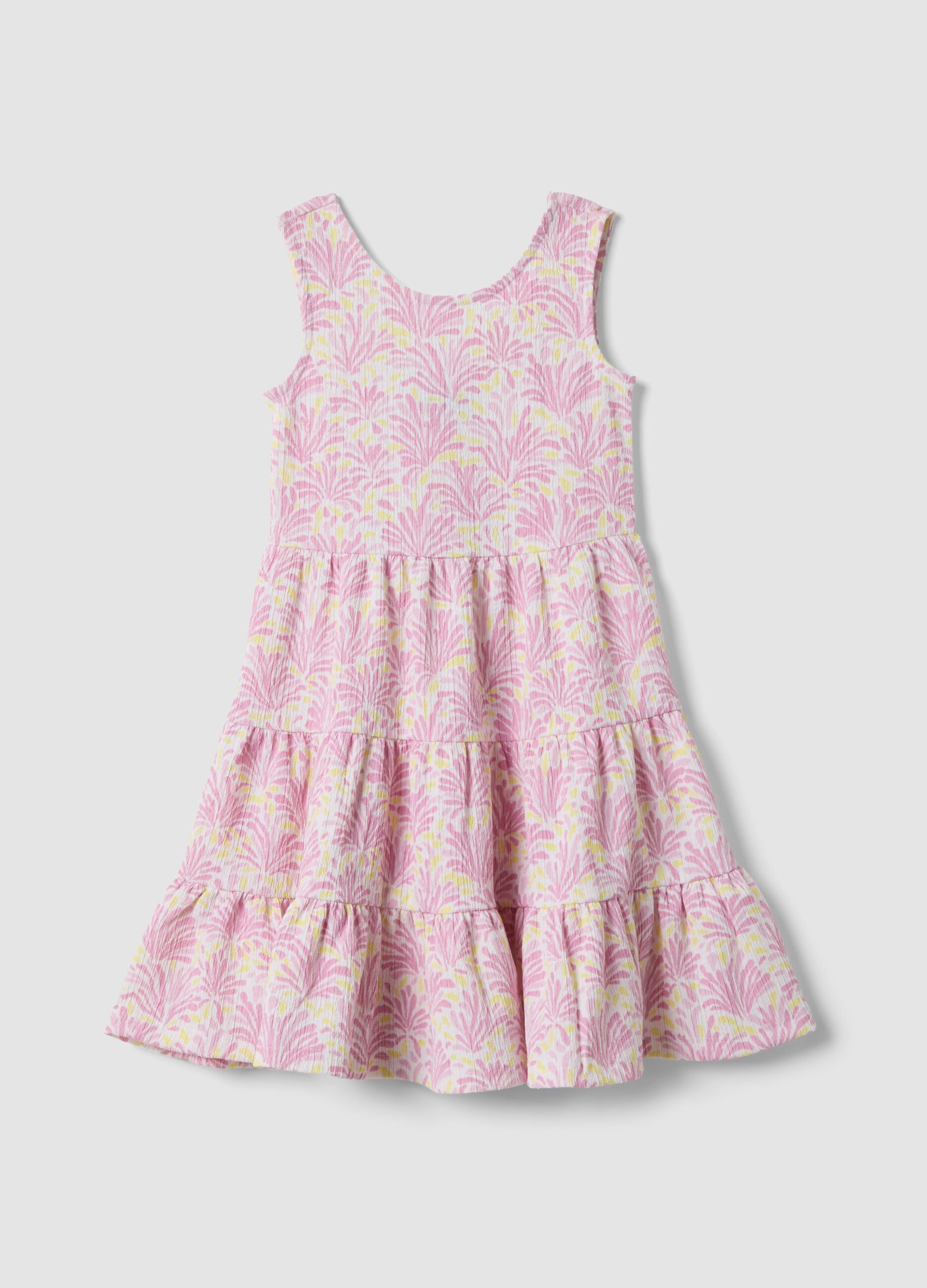 Girls&rsquo; pink sleeveless stretch dress with floral print