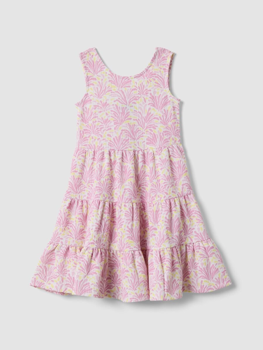 Abito smanicato rosa in tessuto elasticizzato con stampa floreale per bambina_0