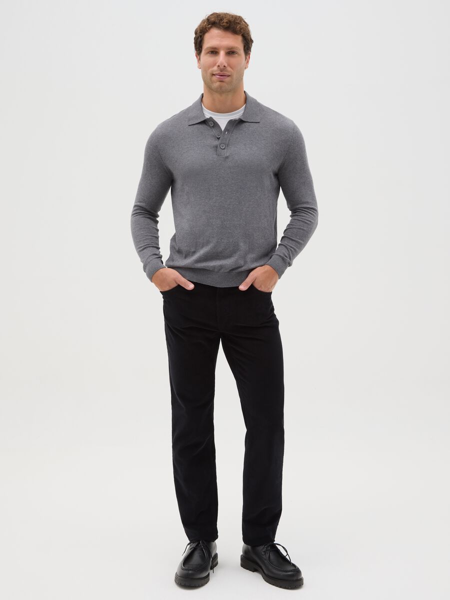 Grey long-sleeved polo in cotton and silk blend regular fit_1