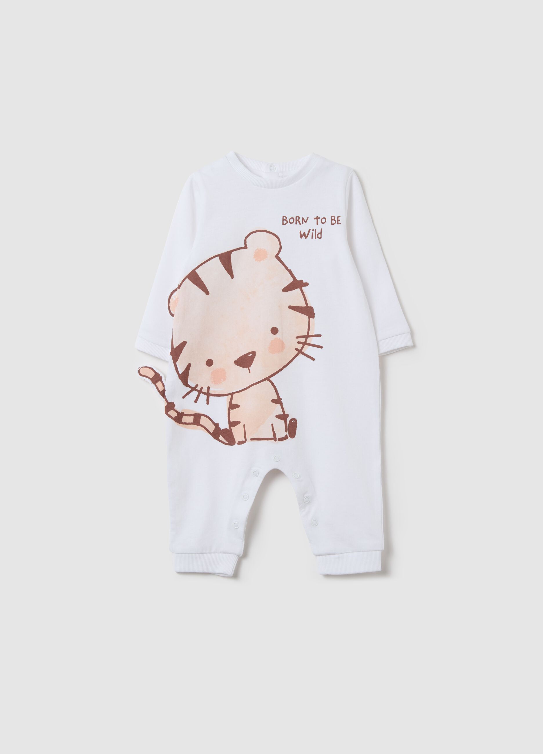 Cotton onesie with "Born to be Wild" tiger print