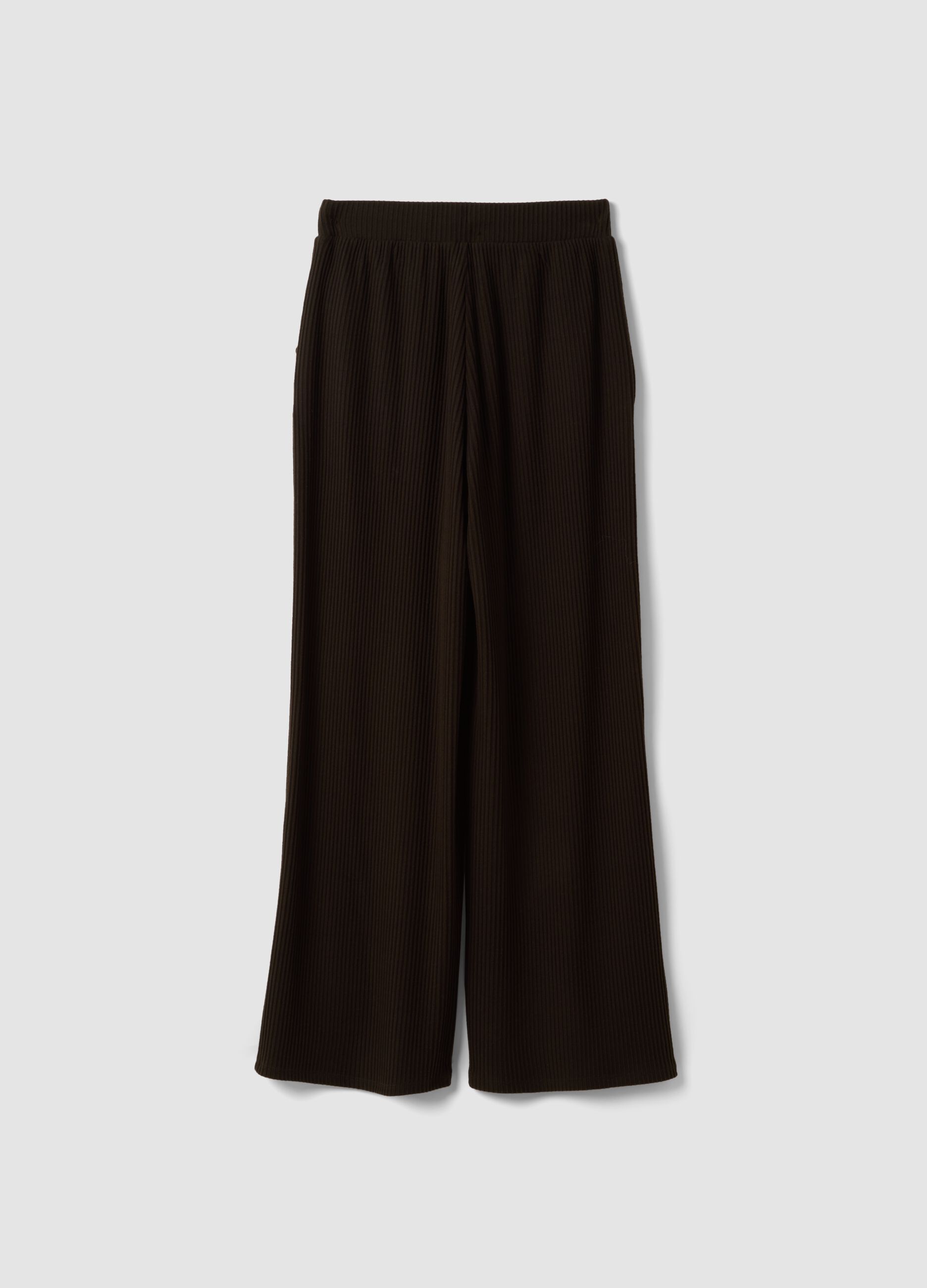 Brown ribbed stretch viscose straight-fit trousers