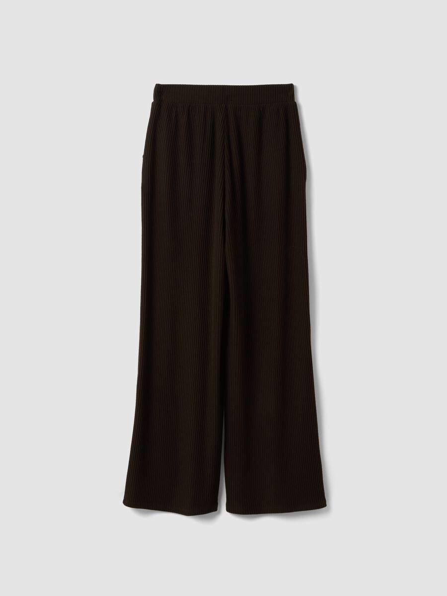 Pantaloni marroni in viscosa elasticizzata a coste straight fit_2